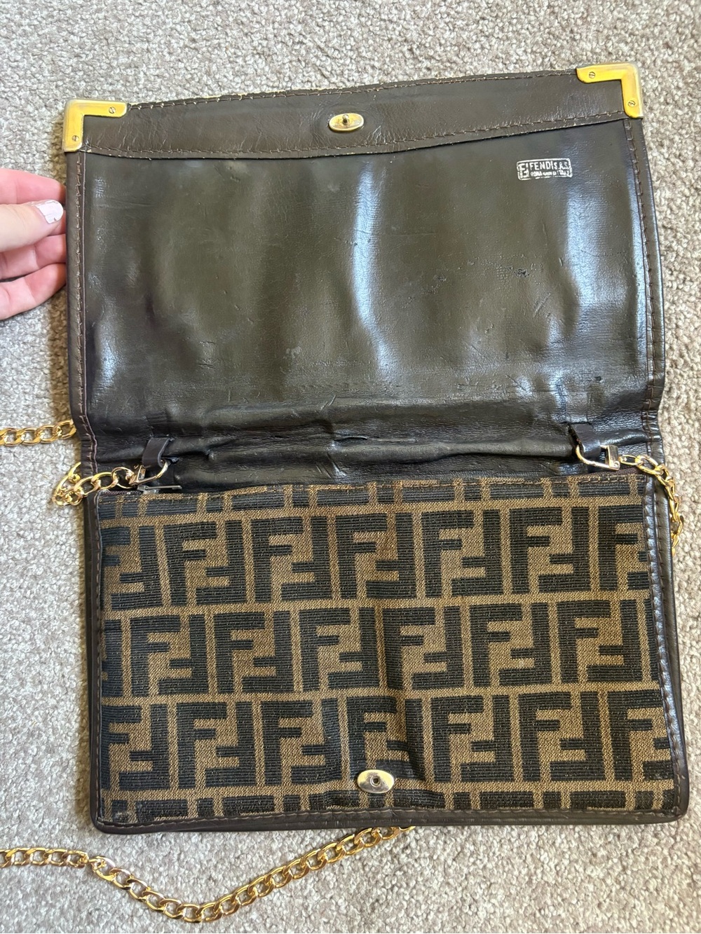 Auth Fendi Zucca Crossbody Clutch Bag vintage